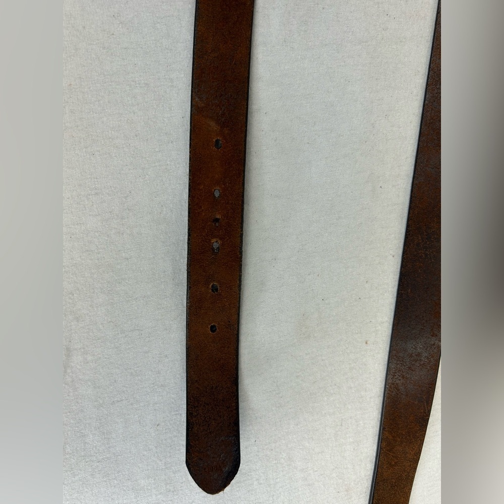 Vintage Brown Leather Belt with Brass Buckle Braided Accent Size 36/38 Mens - Picture 6 of 12